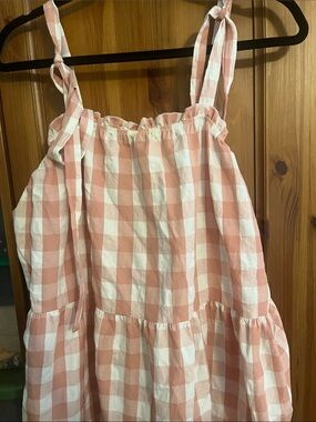 Pink Gingham Midi Dress with Tie Straps